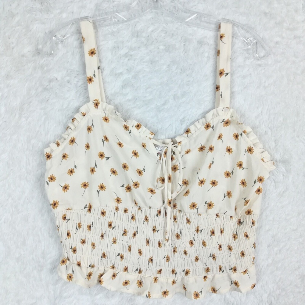 Sienna Sky Womens Blouse Cropped Cream Daisy Gardencore‎ Ruffle Prairie Boho XL